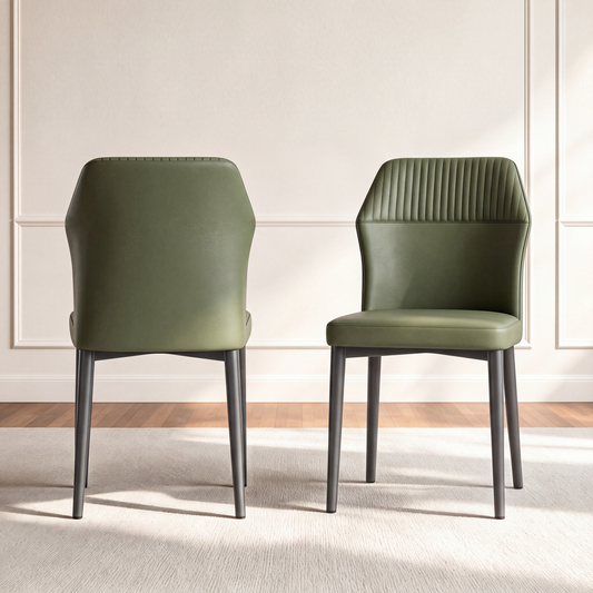 2-Pack Green PVC Dining Chairs with Fine Wave Stitch Detailing