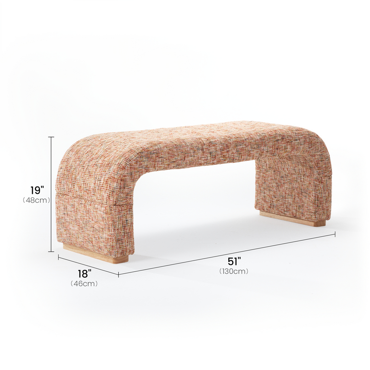 Dione Curved U-Shaped Bed End Bench & Shoe Bench, Canyon Dawn Red