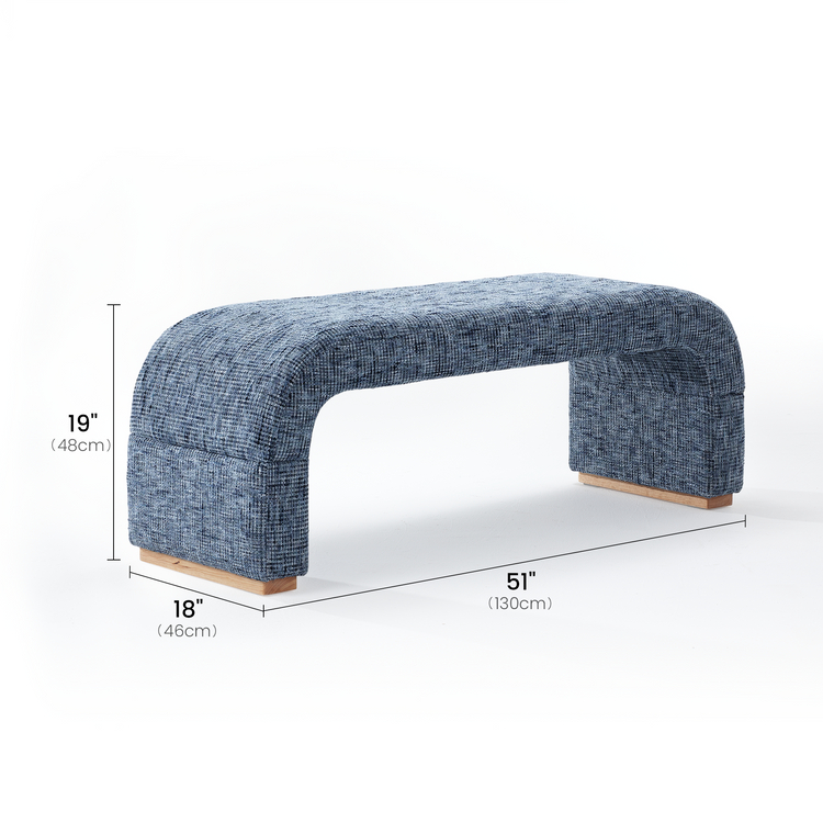 Dione Curved U-Shaped Bed End Bench & Shoe Bench, Harbor Depth Blue