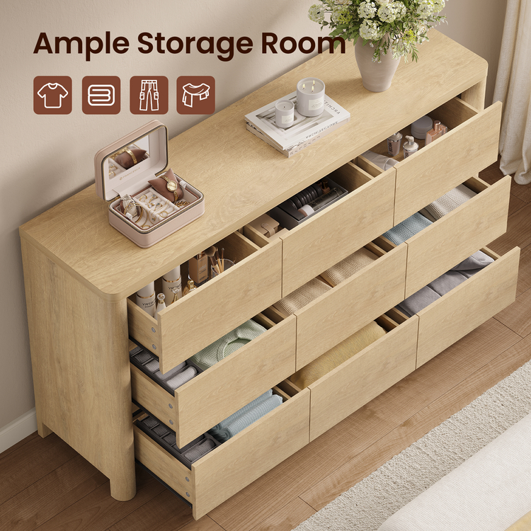 [Pre-Sale] 63" 9-Drawer Dresser with Thick Top and Round Legs