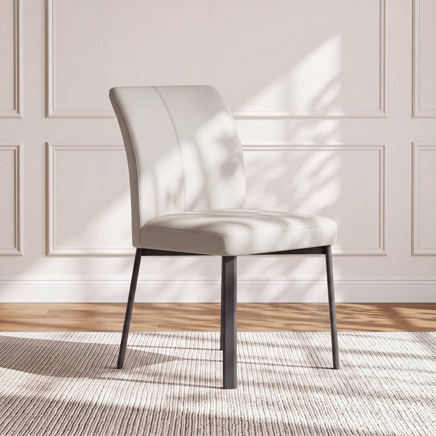 2-Pack White PVC Dining Chairs with Double Half Stitch Detailing