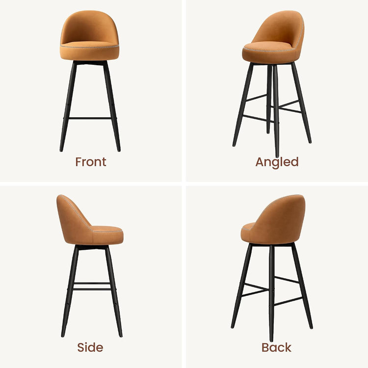 2-Pack 360° Swivel Bar Stools, 30.3" Barstools with Integrated Curved Back