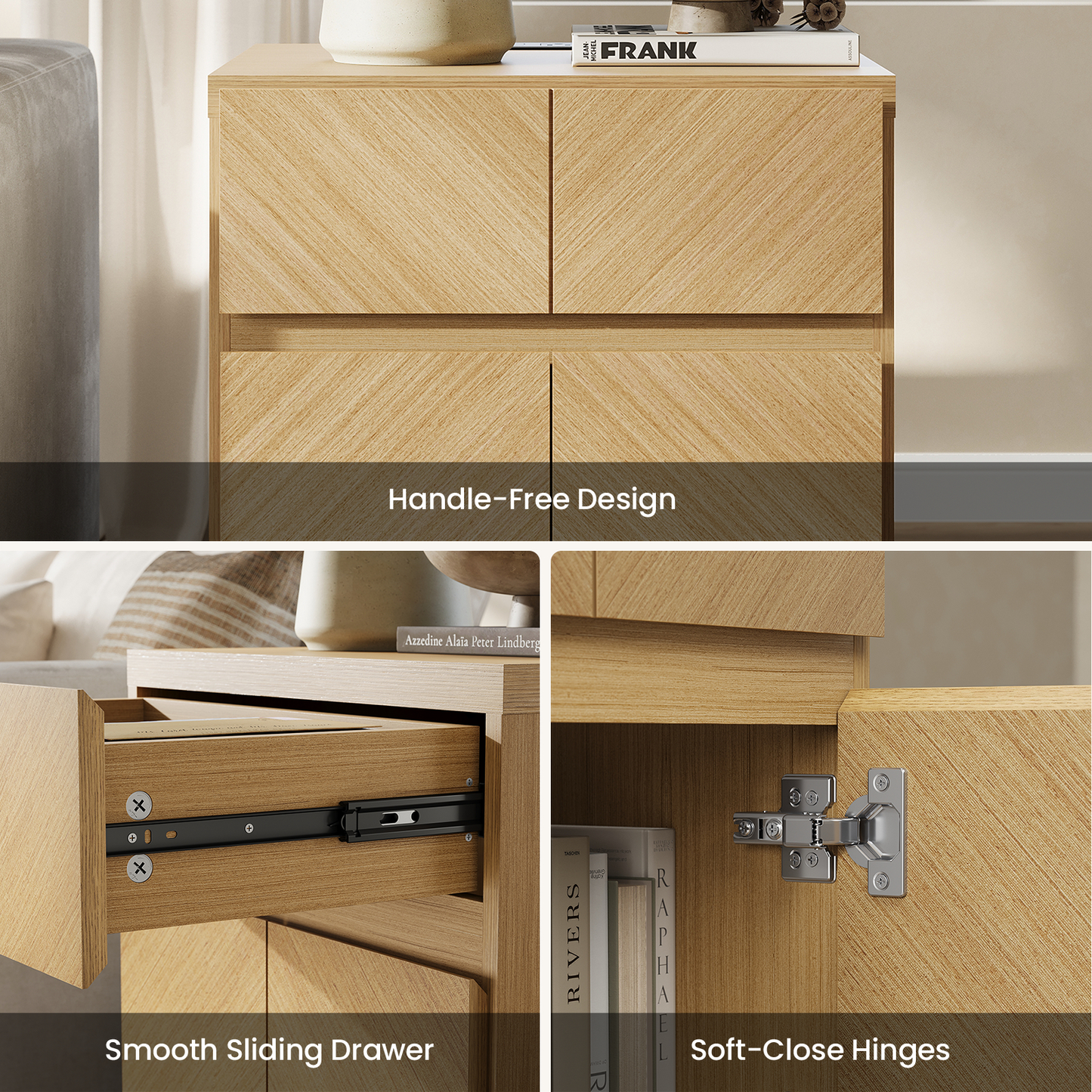2PCS Galileo 23.5 " Wooden Nightstand with Charging Station, Natural Oak
