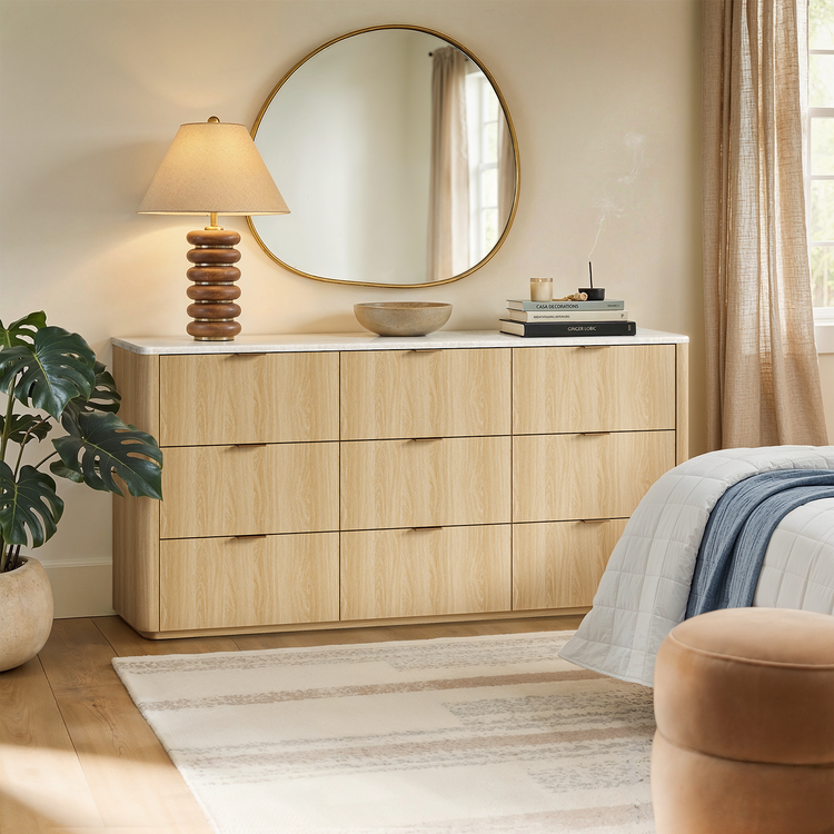 [Pre-sale] Travertine Fluted 9-Drawer Dresser, Natural