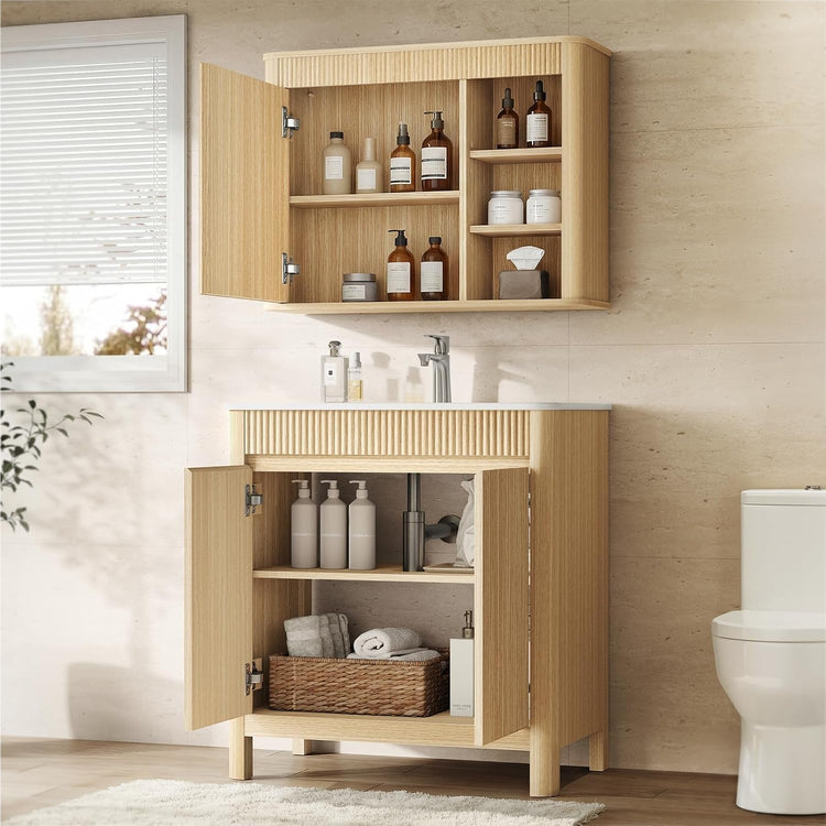 30" Freestanding Bathroom Vanity with Sink, Mirror Medicine Cabinet
