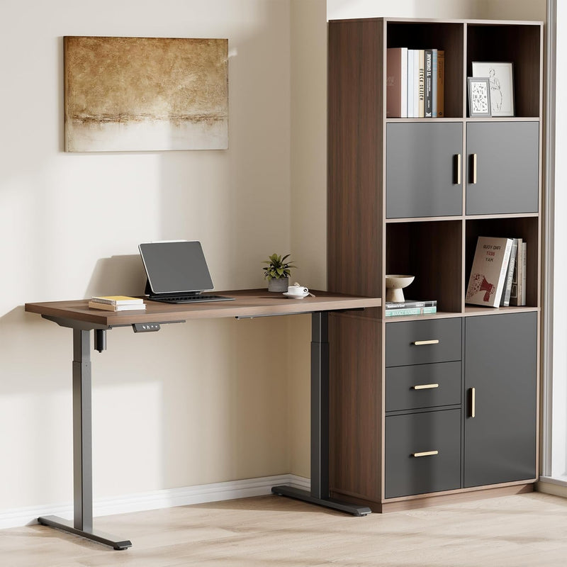 47" Electric Standing Desk with Tall Storage Cabinet, Black Walnut