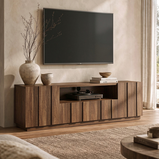 78.7-Inch Fluted TV Stand with Storage for 80-Inch TVs in Walnut