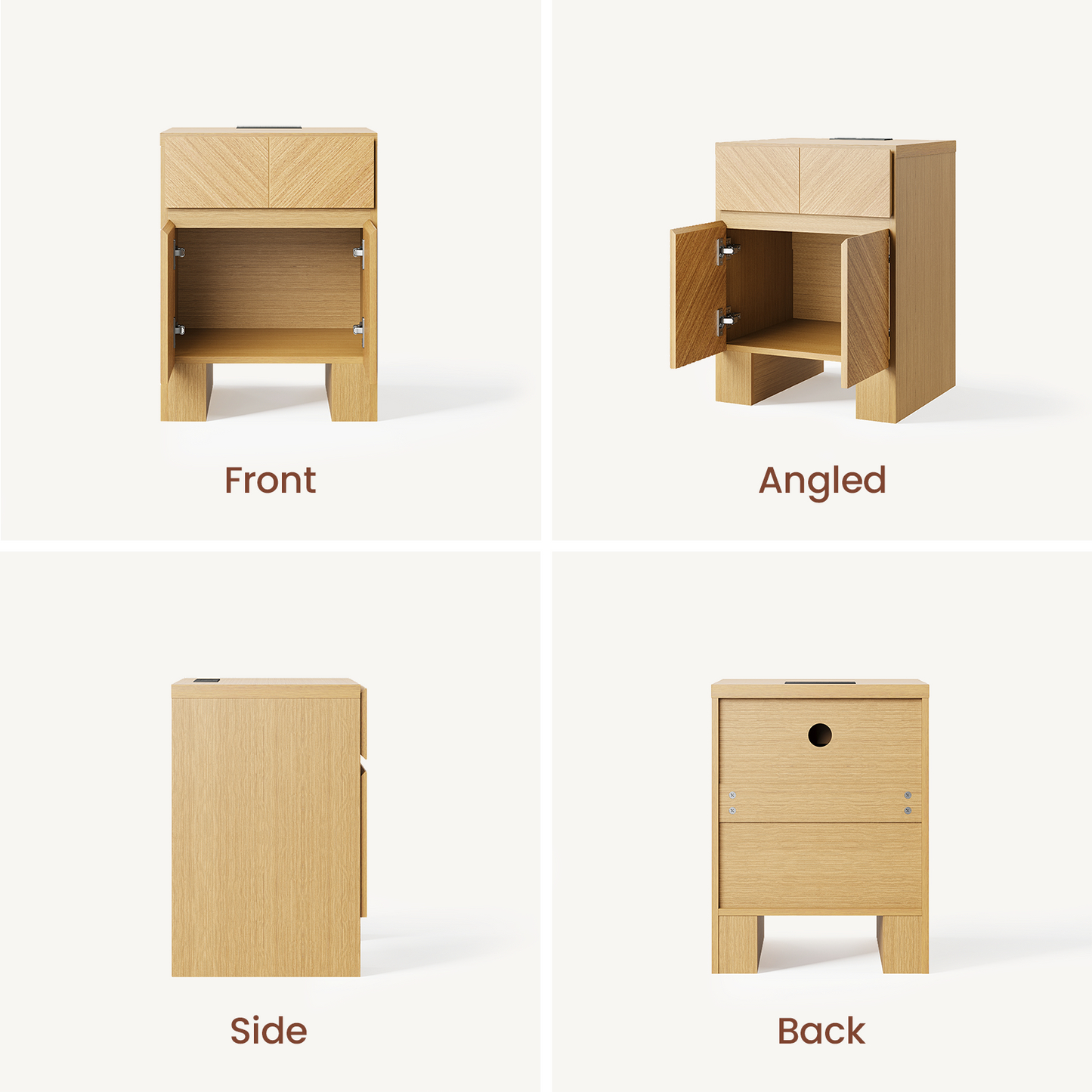 2PCS Galileo 23.5 " Wooden Nightstand with Charging Station, Natural Oak
