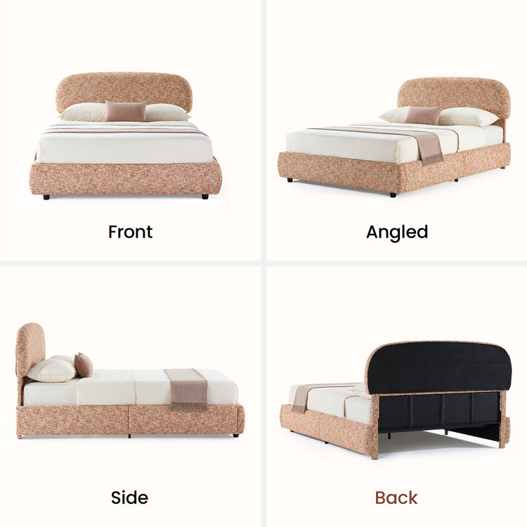 Dione King Lift-Up Storage Bed Frame with Curved Headboard, Canyon Dawn Red