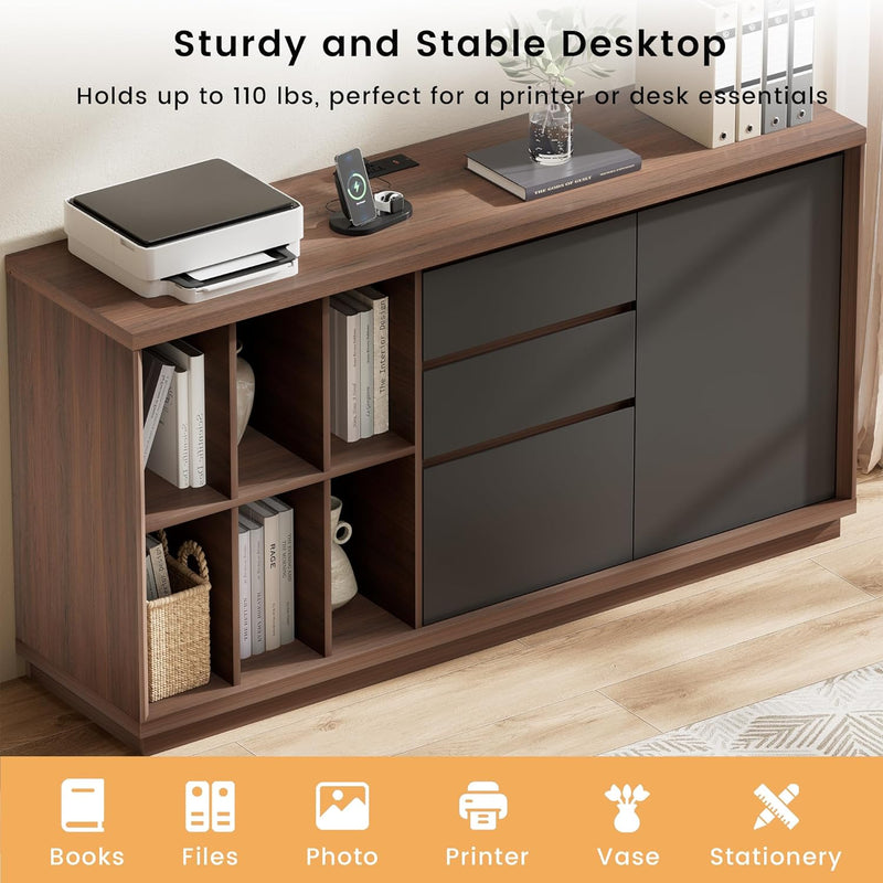 47" Electric Standing Desk with 60" File Cabinet