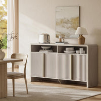Caly 59" Fluted Accent Cabinet, Modern Living Room Storage with Open Shelves