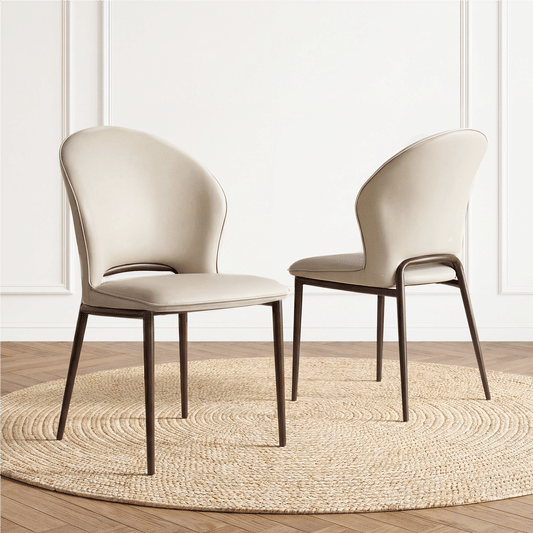 2Pack Beige Modern Upholstered PU Leather Dining Chairs