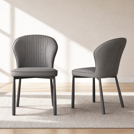 2 Pack Modern Grey Wingback PVC Dining Chairs