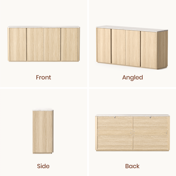 [Pre-Sale] Travertine Wood Accent Cabinet 67" 4-Door Handleless Soft-Close Sideboard