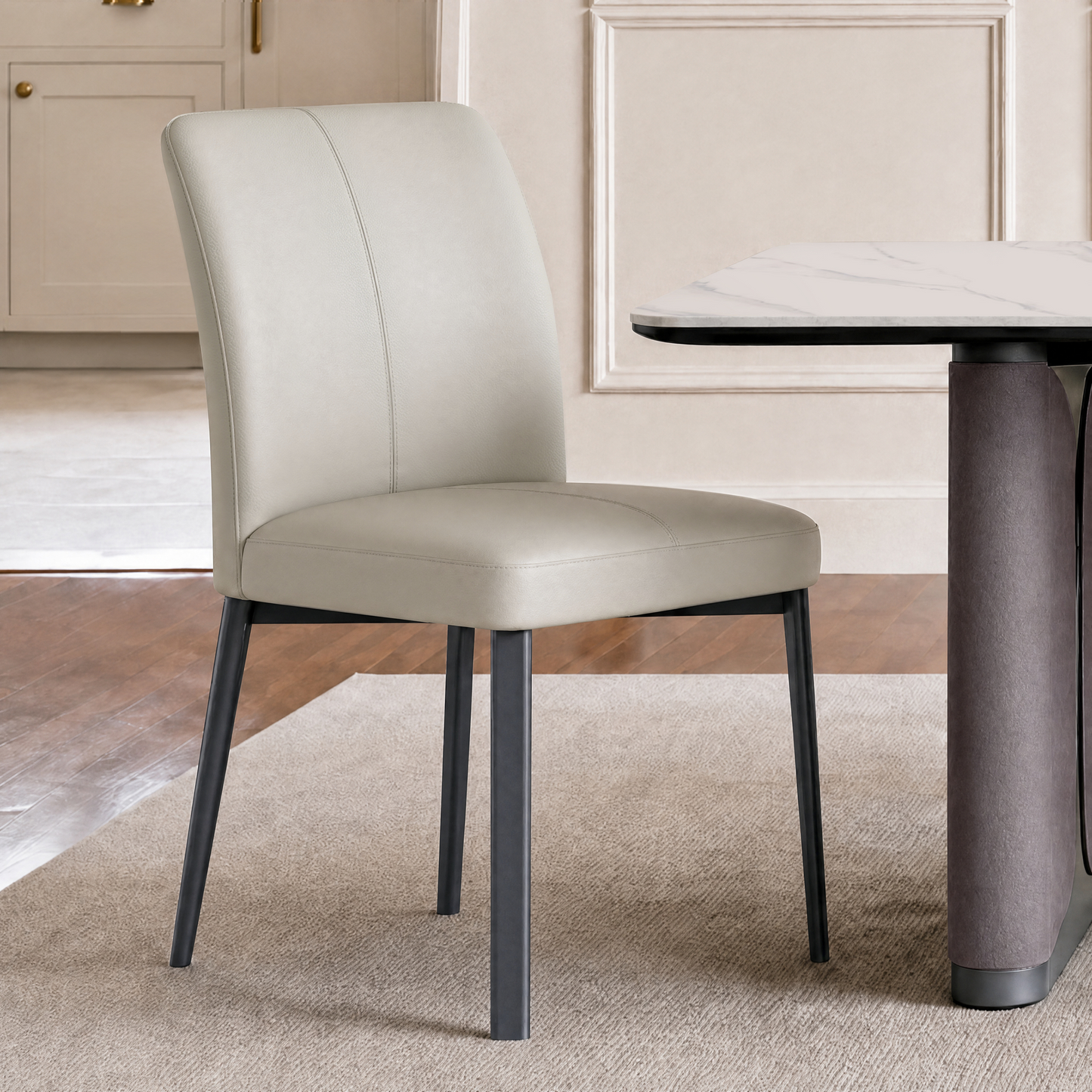 2-Pack White PVC Dining Chairs with Double Half Stitch Detailing