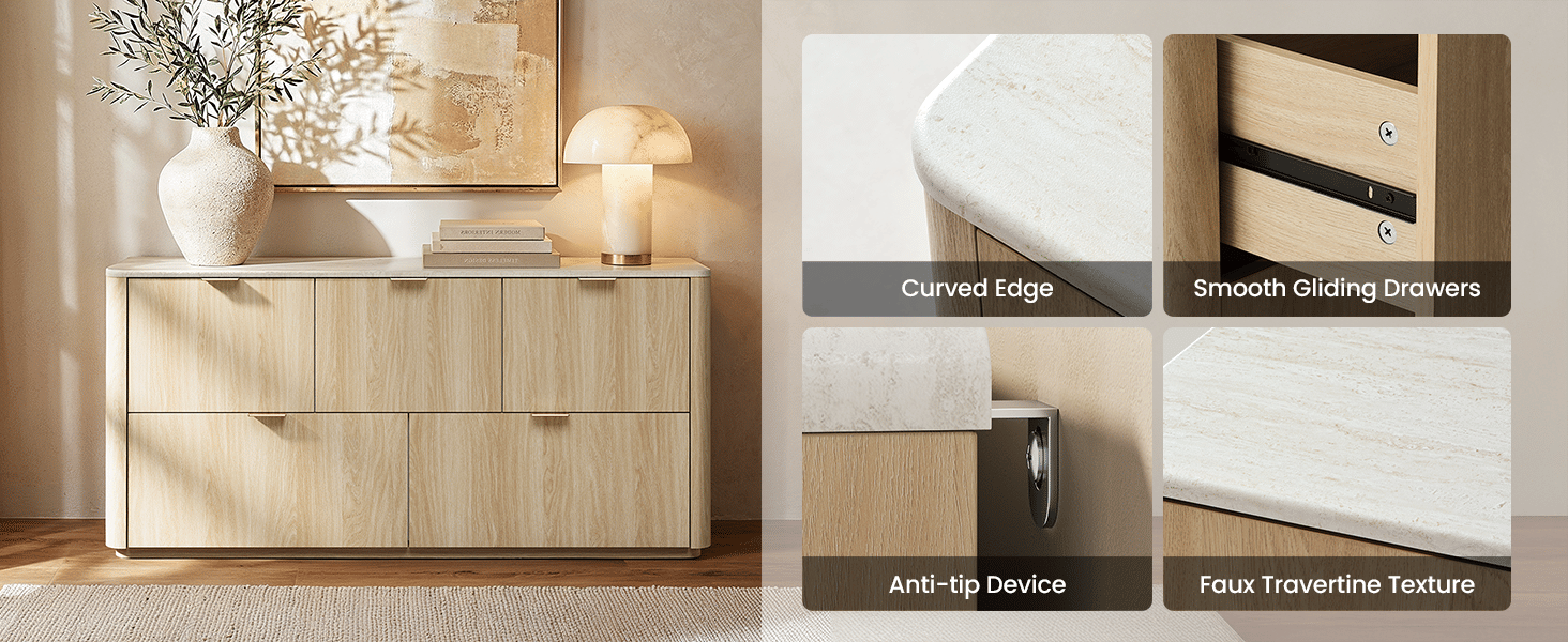 Travertine 51" 5-Drawer Dresser, Beige A+2