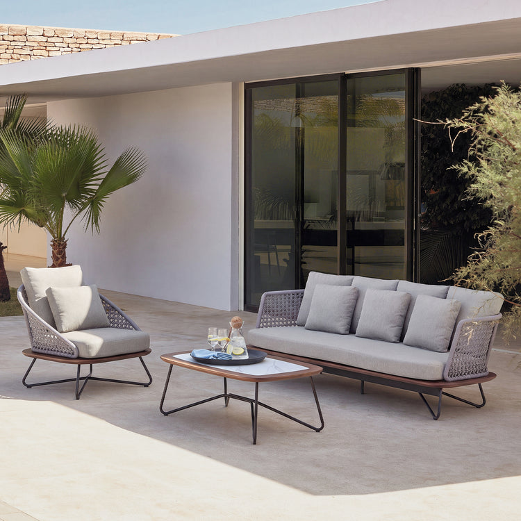 Amalfi 5-PCS Outdoor Conversation Set, Modern Woven Rope Sofa and Chair Set with Ottoman & Coffee Table