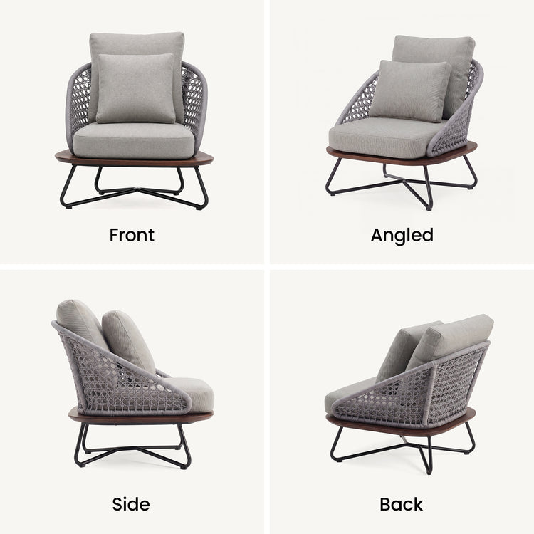 Amalfi 33" Outdoor Woven Rope Lounge Chair & Ottoman Set with Solid Teak Base