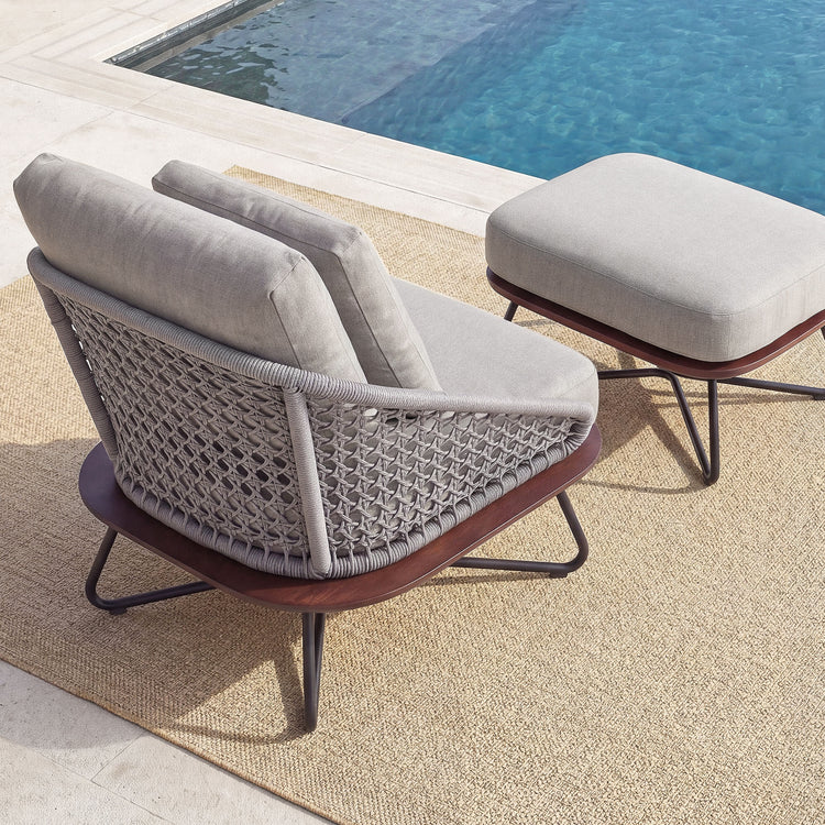 Amalfi 33" Outdoor Woven Rope Lounge Chair & Ottoman Set with Solid Teak Base