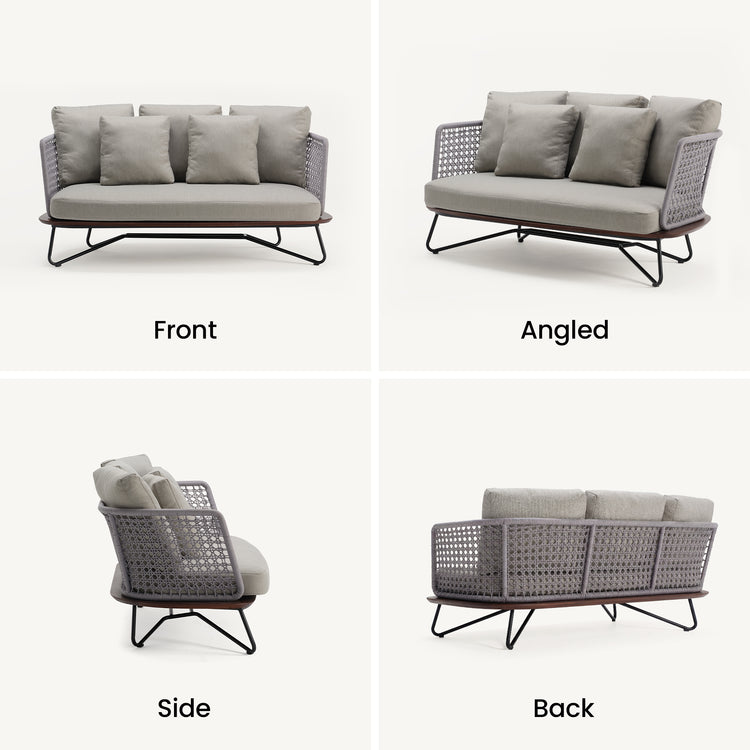 Amalfi 64" Outdoor Woven Rope Loveseat with Solid Teak Base