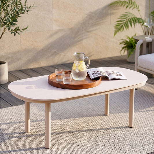 47.2" Outdoor Oval Sintered Stone Coffee Table with Bold Tube Frame