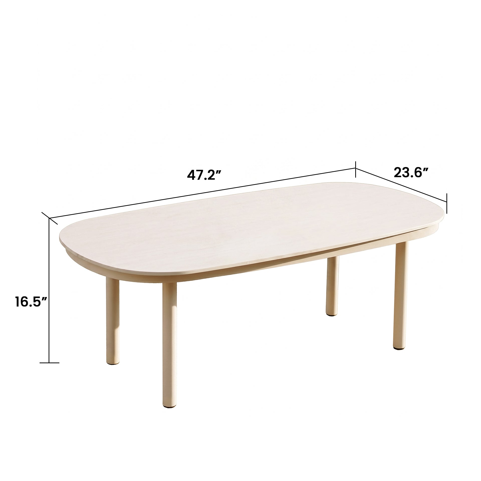 47.2" Outdoor Oval Sintered Stone Coffee Table with Bold Tube Frame - Dimensions