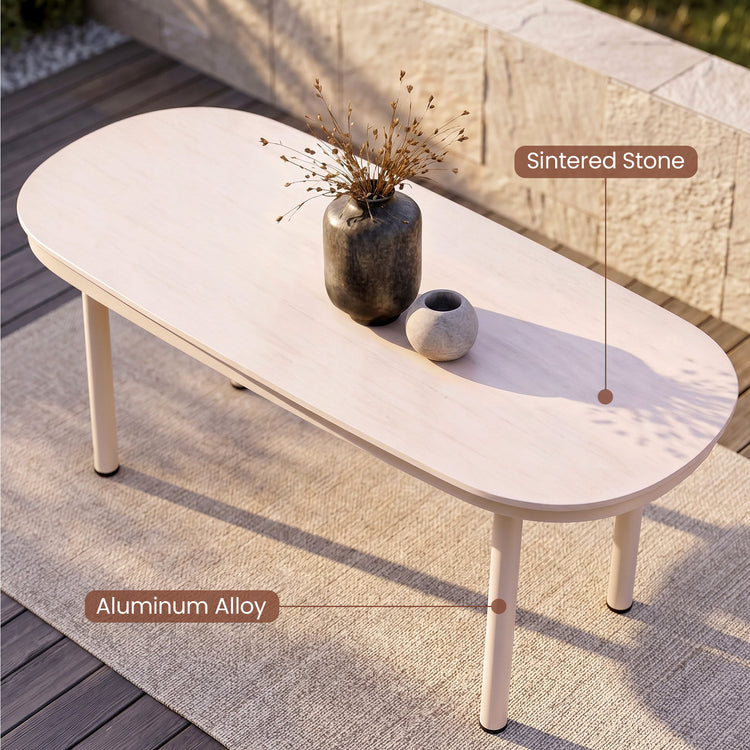 47.2" Outdoor Oval Sintered Stone Coffee Table with Bold Tube Frame