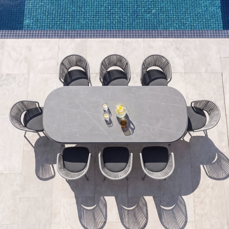 95.3" Oval Outdoor Dining Set with Sintered Stone Top and 8 Chairs