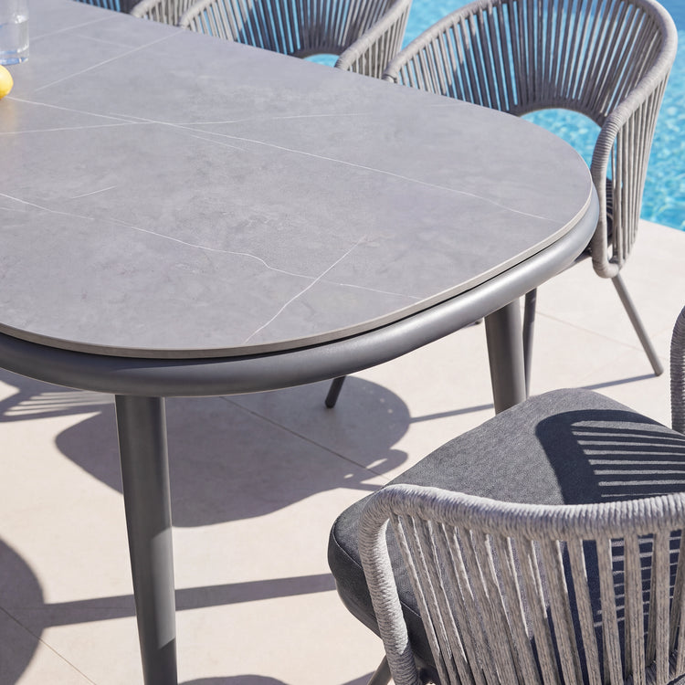 95.3" Oval Outdoor Dining Set with Sintered Stone Top and 8 Chairs