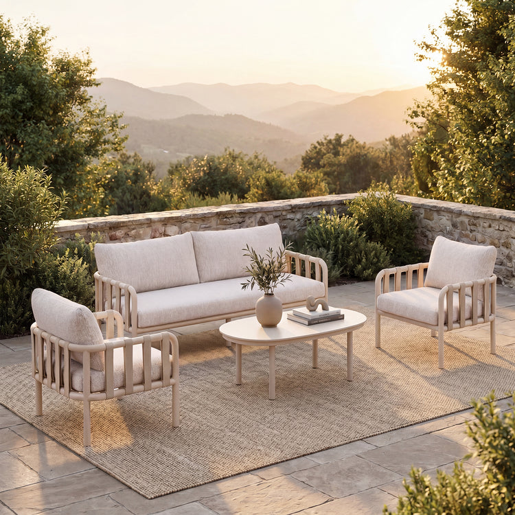 4-Pcs Modern Outdoor Bold Tube Sofa & Webbing Lounge Chair Set