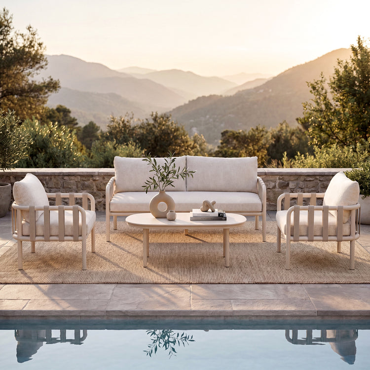 4-Pcs Modern Outdoor Bold Tube Sofa & Webbing Lounge Chair Set