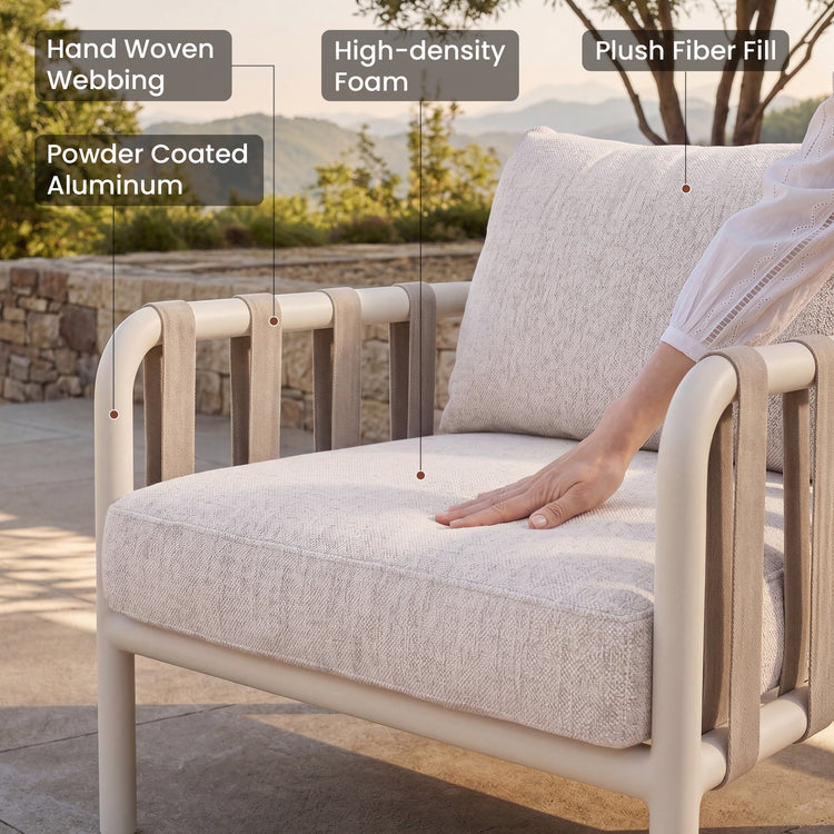 4-Pcs Modern Outdoor Bold Tube Sofa & Webbing Lounge Chair Set