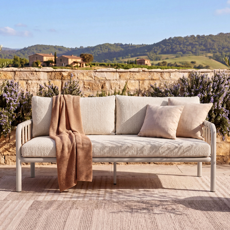 4-Pcs Modern Outdoor Bold Tube Sofa & Webbing Lounge Chair Set