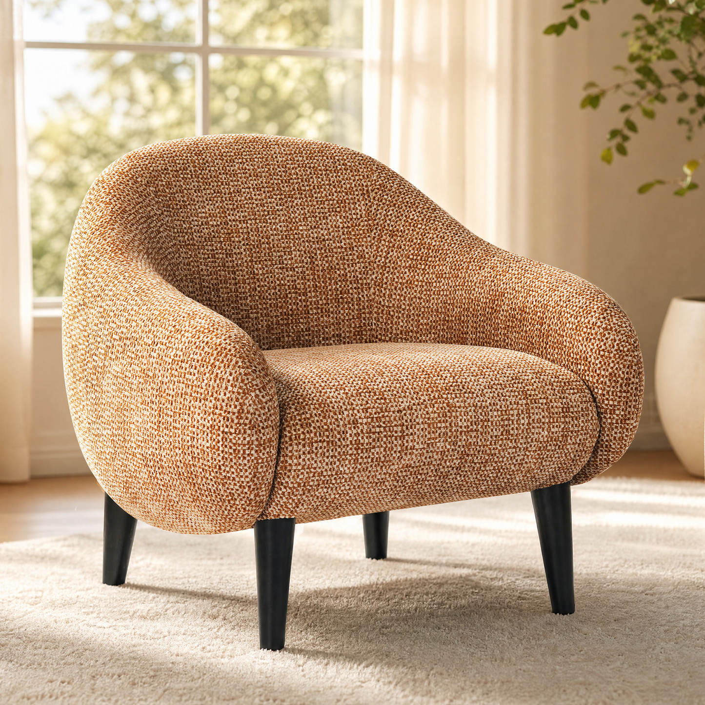 [Pre-Sale] Brown Upholstered Barrel Accent Chair with Wraparound Arms