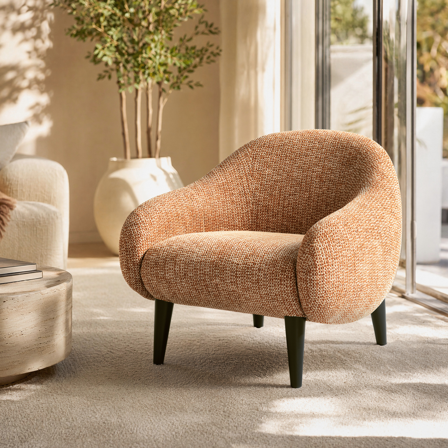 [Pre-Sale] Brown Upholstered Barrel Accent Chair with Wraparound Arms