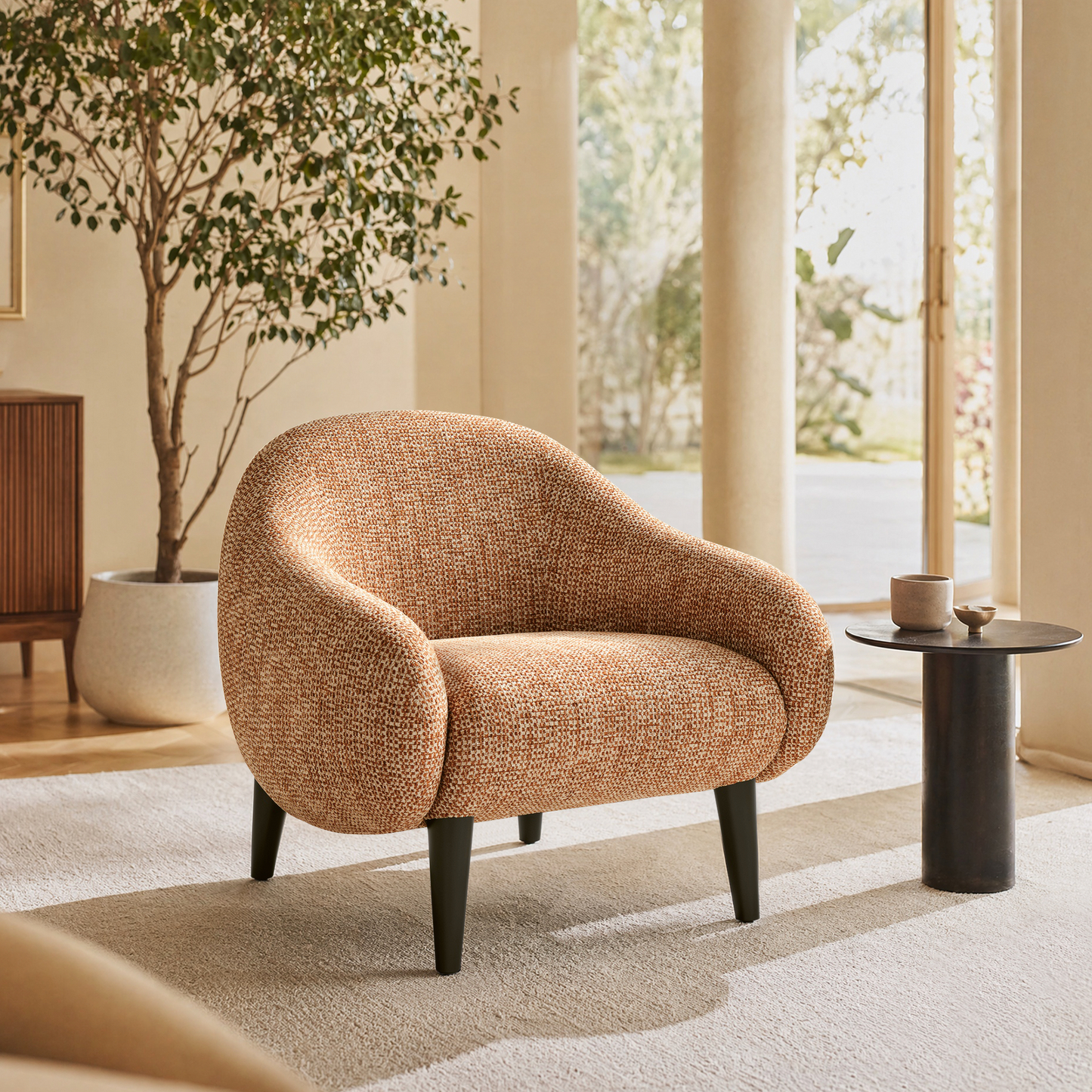 [Pre-Sale] Brown Upholstered Barrel Accent Chair with Wraparound Arms