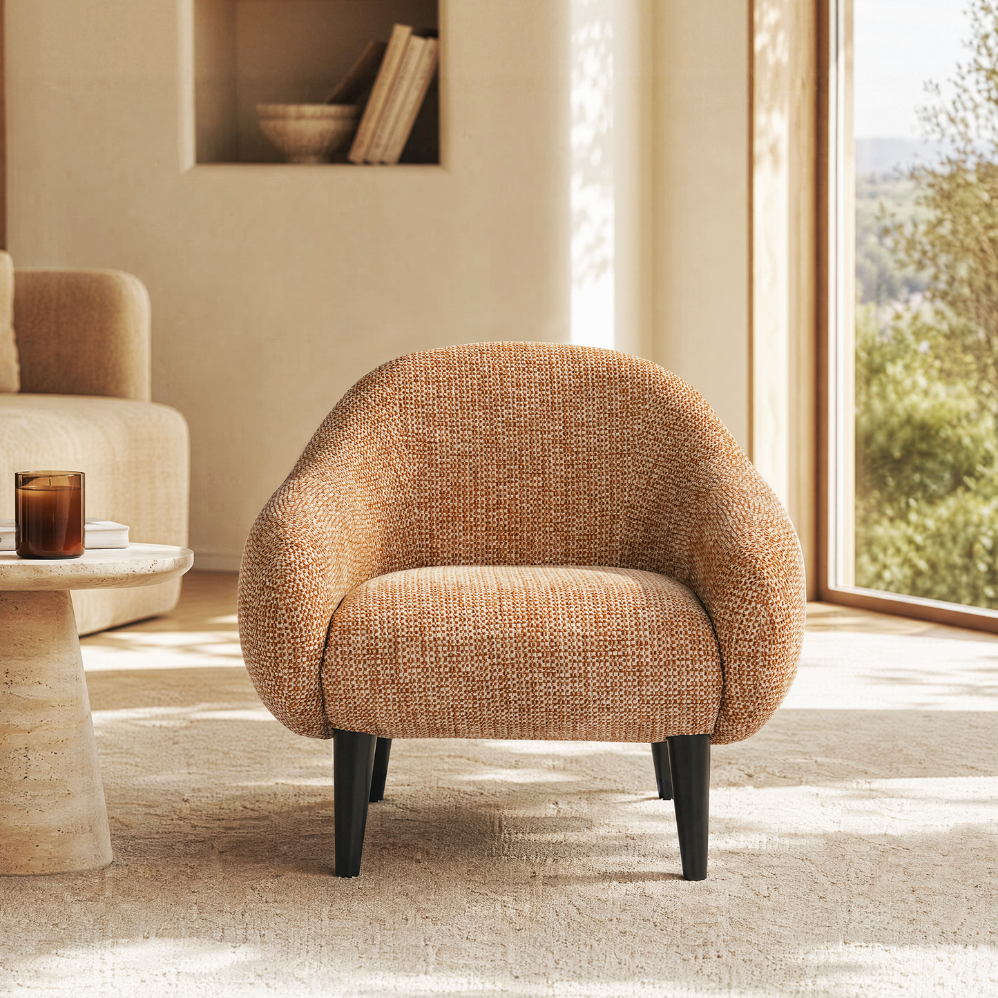 [Pre-Sale] Brown Upholstered Barrel Accent Chair with Wraparound Arms