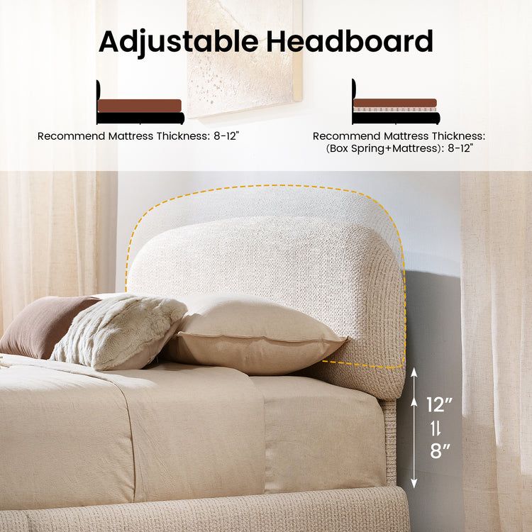 Elara King Lift-Up Storage Bed Frame with Adjustable Headboard, Beige
