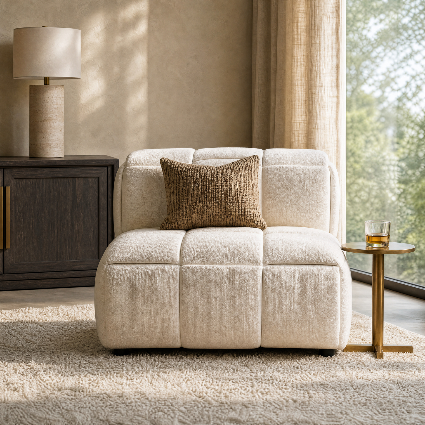 [Pre-Sale] Cream Oversized Accent Chair with Wide Seat and Woven Block Design