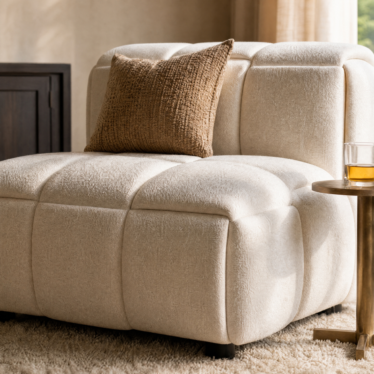 [Pre-Sale] Cream Oversized Accent Chair with Wide Seat and Woven Block Design
