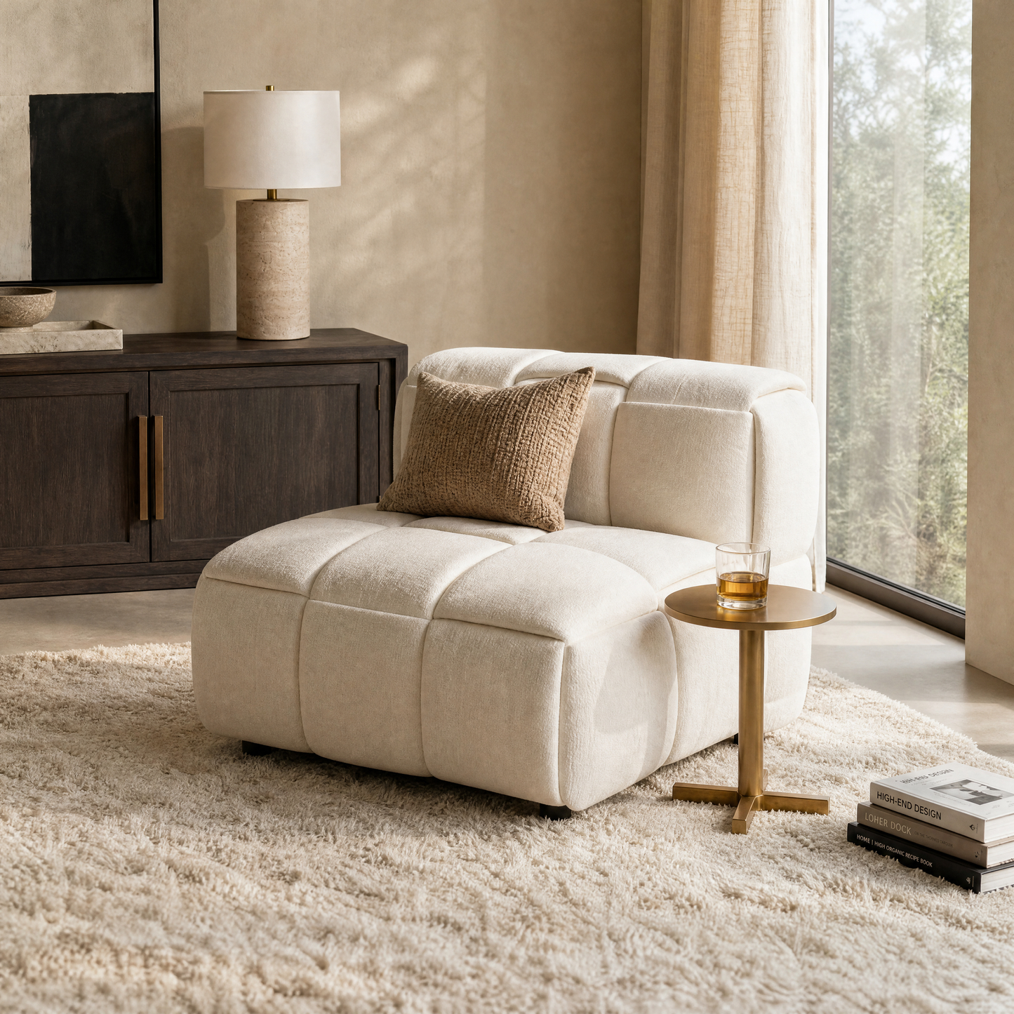 [Pre-Sale] Cream Oversized Accent Chair with Wide Seat and Woven Block Design