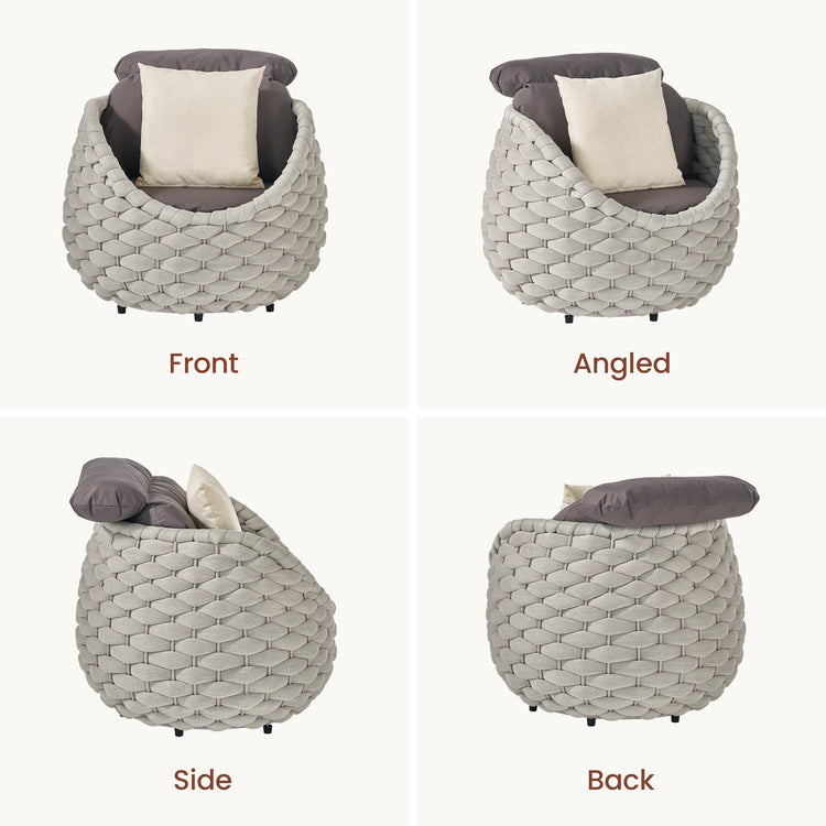 33.5" Outdoor Eggshell Handwoven Rope Sofa Chair with Cushions