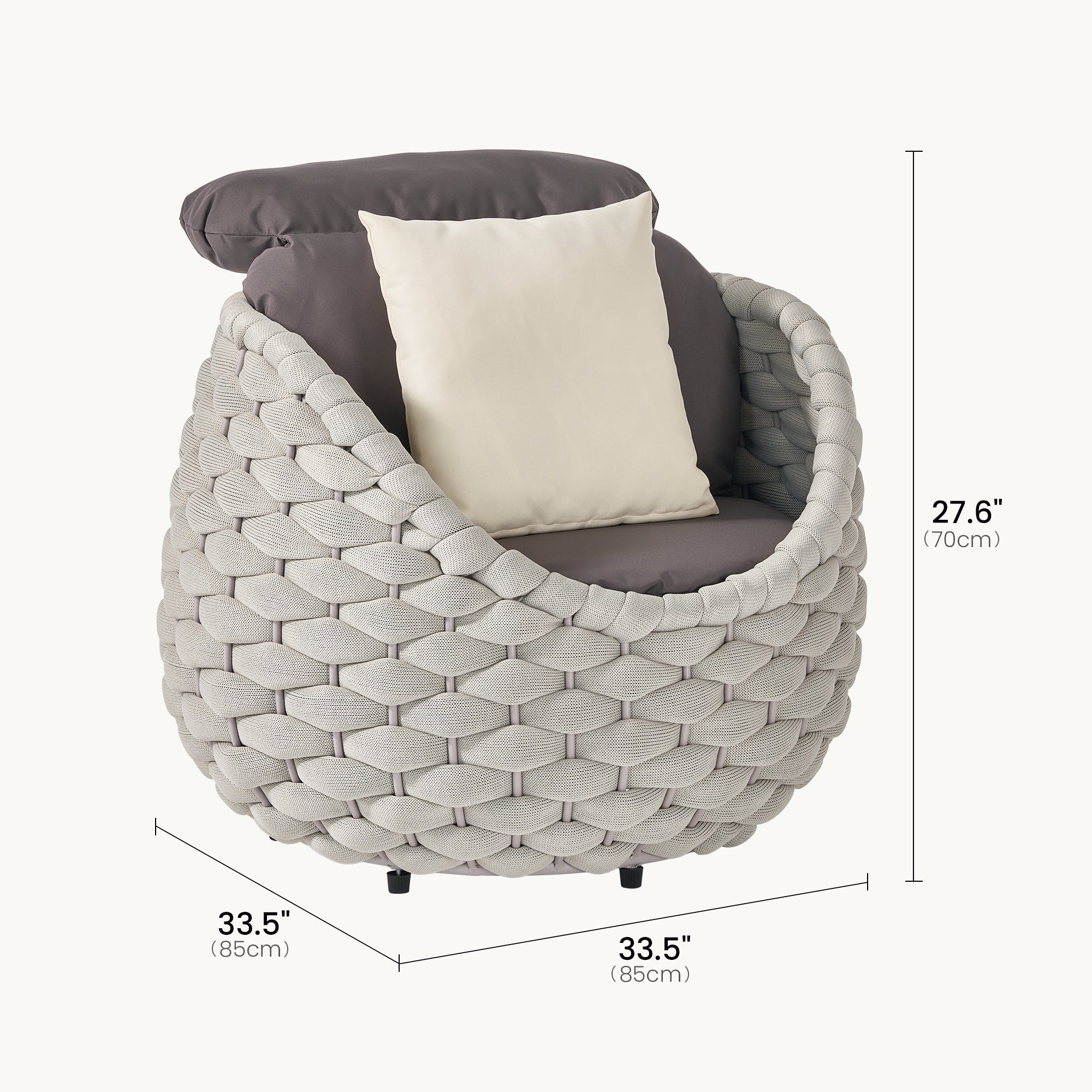 33.5" Outdoor Eggshell Handwoven Rope Sofa Chair with Cushions - Dimensions