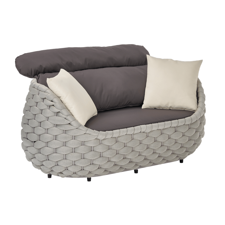 Gray woven chair shown on a plain background