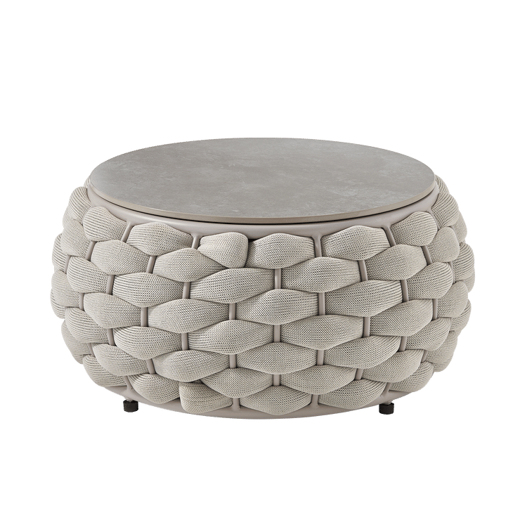 27.6" Round Outdoor Coffee Table, Eggshell Sintered Stone Top