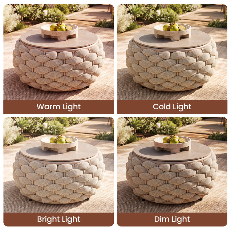 4-Piece Eggshell Woven Rope Patio Furniture Set with 1 Loveseat & Coffee Table, 2 Lounge Chairs