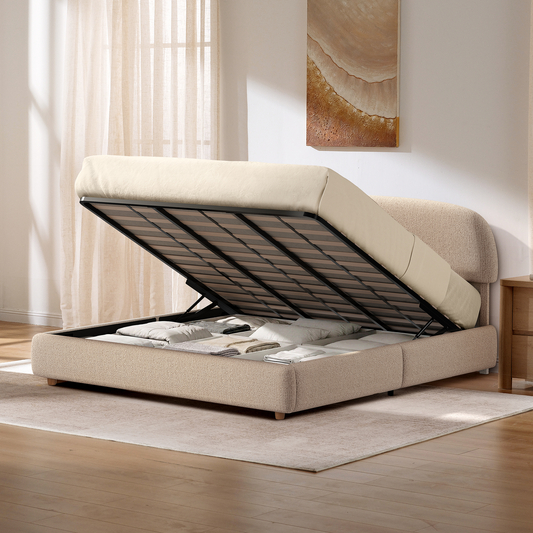 Elara King Lift-Up Storage Bed Frame with Adjustable Headboard, Brown