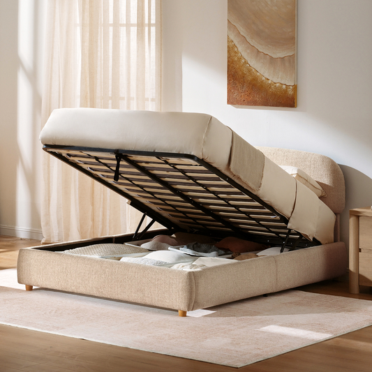 [Pre-sale] Elara Queen Lift-Up Storage Bed Frame with Adjustable Headboard, Brown