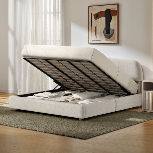 Elara King Lift-Up Storage Bed Frame with Adjustable Headboard, Grey