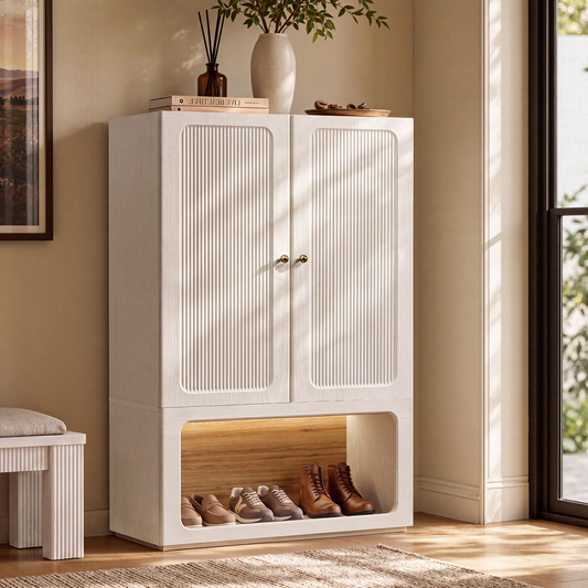 FlexMod 46.5" Modular Scalloped Shoe Cabinet with Soft-Close Doors & Open Storage